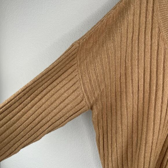 Open Edit Tan V-Neck Ribbed Knit Long Sleeve Drop Shoulder Pullover Sweater XL - Picture 7 of 13